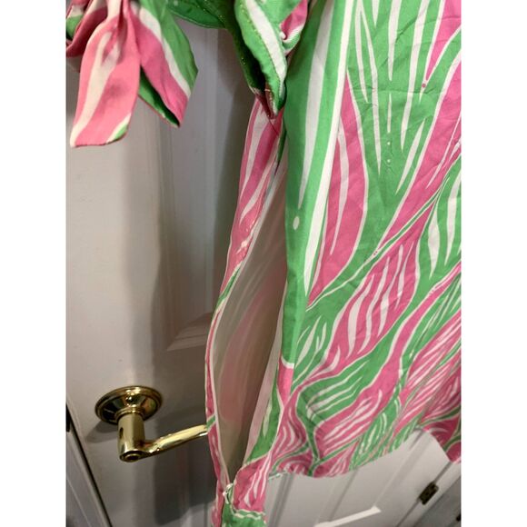 Lilly Pulitzer Pink and Green Leaf Silk Dress Size 10 - Picture 9 of 11